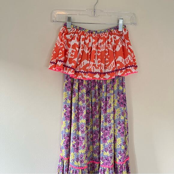 Place du Soleil Floral Ikat Tiered Sleeveless Ruffle Maxi Dress Multicolor - Picture 5 of 11